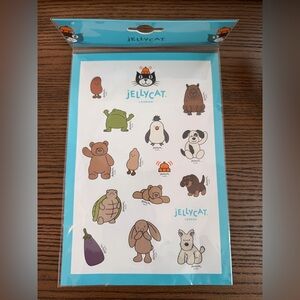 Jellycat Blue Sticker Sheet with Brown, Green, Black, White, Tan Characters